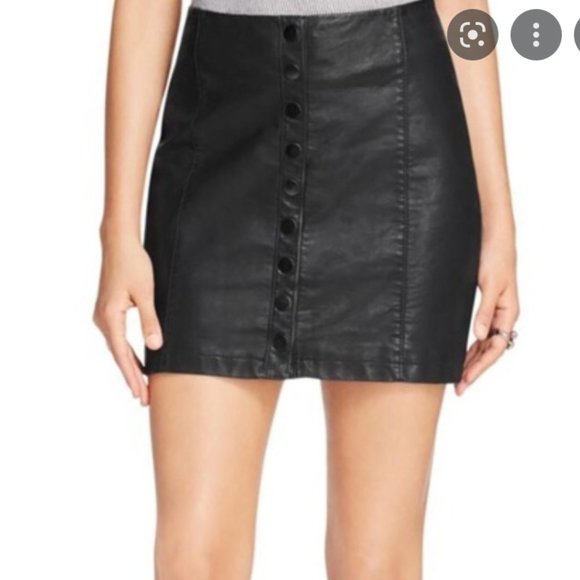 Free People Dresses & Skirts - Free People Black Faux Leather Button Down Skirt